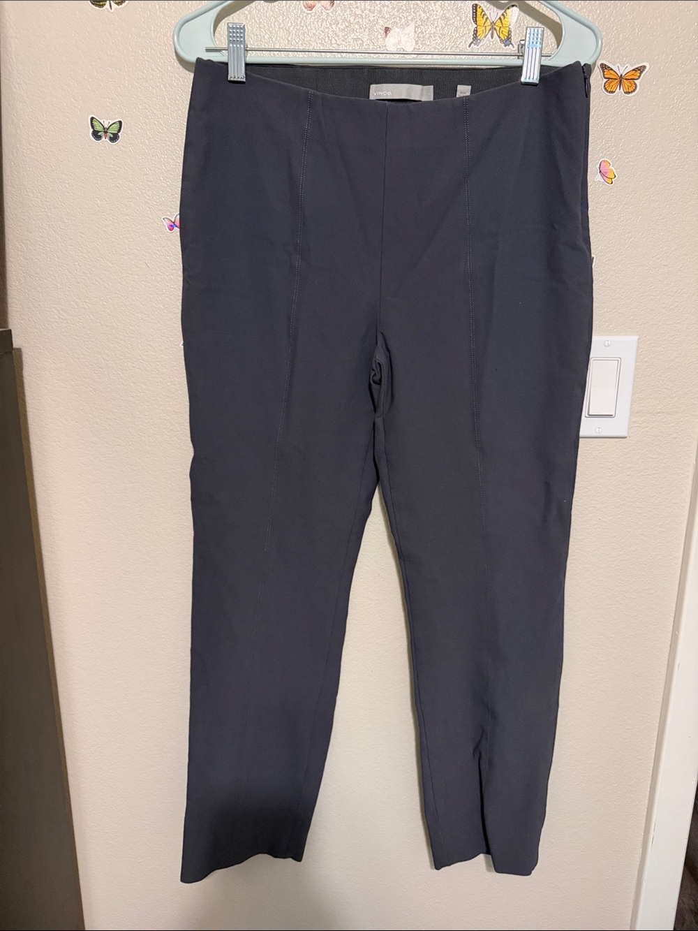 Vince Stitch-Front Seam Ponte Pants Side-Zip Charcoal Grey Size Large